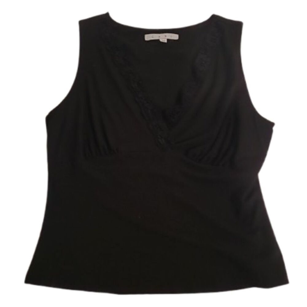 Cabi Women's Black Sleeveless Lace-Trim Top Size M